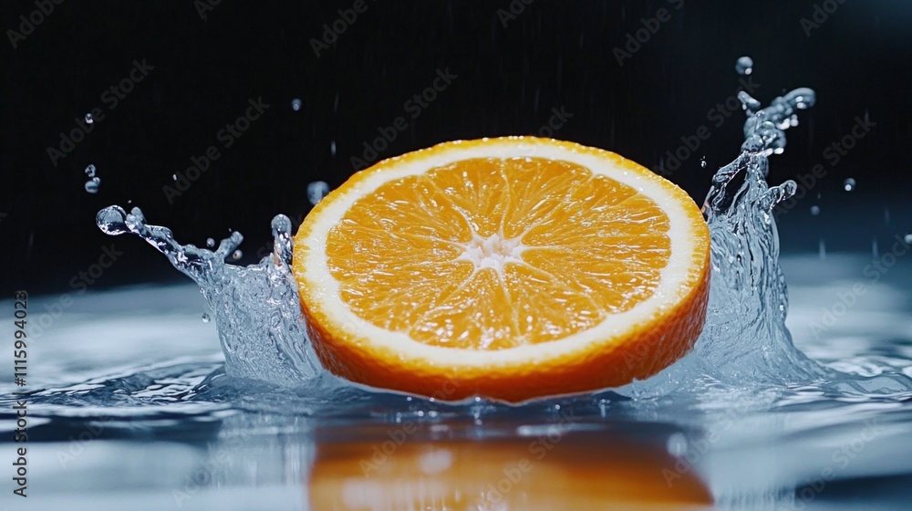 Aufkleber fresh orange slices create splash in water, capturing vibrant color and dynamic movement in stillnes