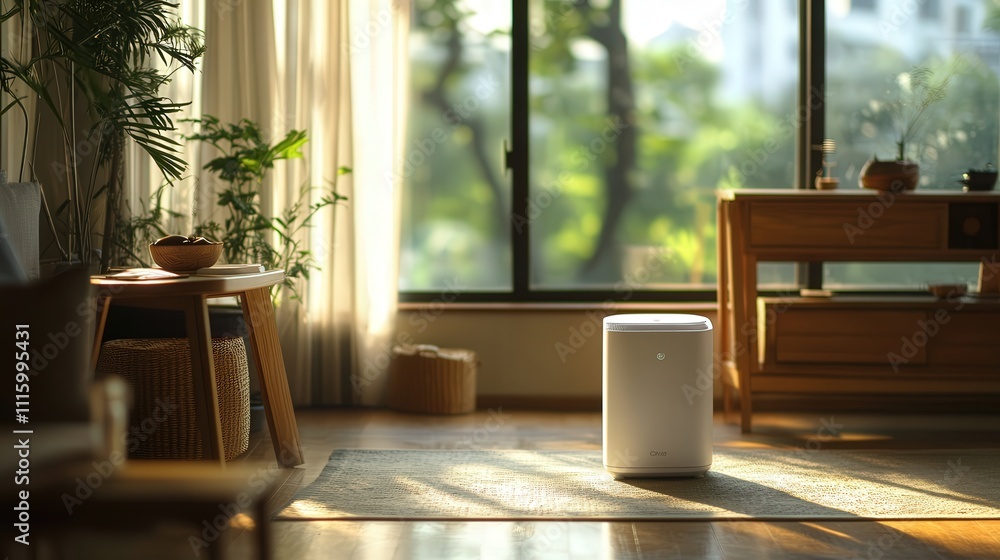 Poster an air purifier with intelligent sensors that detect air quality and adjust automatically.