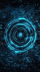 Obraz premium Futuristic lock symbol with circuit patterns and binary code interface