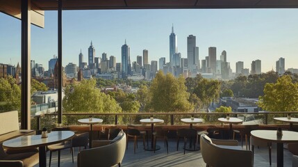 Obraz premium Panoramic View of Melbourne City Skyline from Outdoor Cafe Terrace