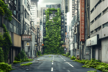 Fototapeta premium Abandoned Urban Alley Overgrown with Plants