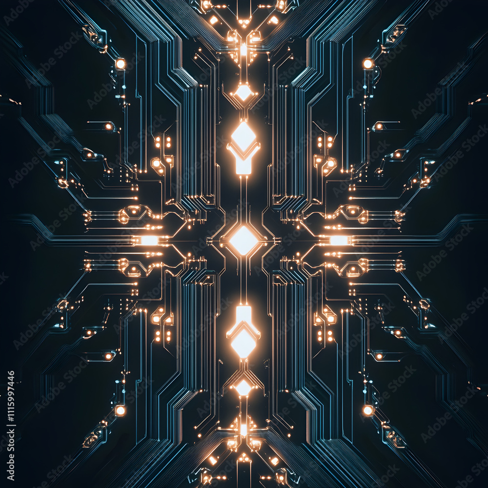 Poster ai circuit board design illuminating technology progress in a minimalist style abstract environment 