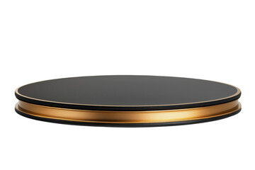 Elegant round display stand with a black surface and gold rim presentation podium cut out transparent isolated PNG