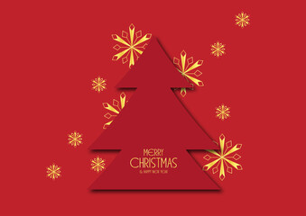 Elegant Red and Gold Christmas Tree with Snowflakes