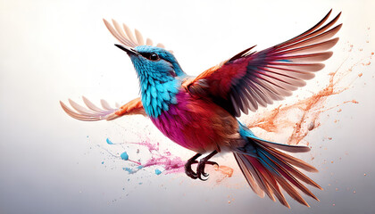 Obraz premium Colorful Bird Flying in White Background