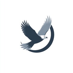 Obraz premium Here's a description for your stock photo, attempting to follow all instructions.. Majestic eagle in flight, encircled by a moon, stylized graphic design.