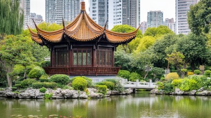 Naklejka premium Majestic Pavilion in the Heart of an Urban Oasis