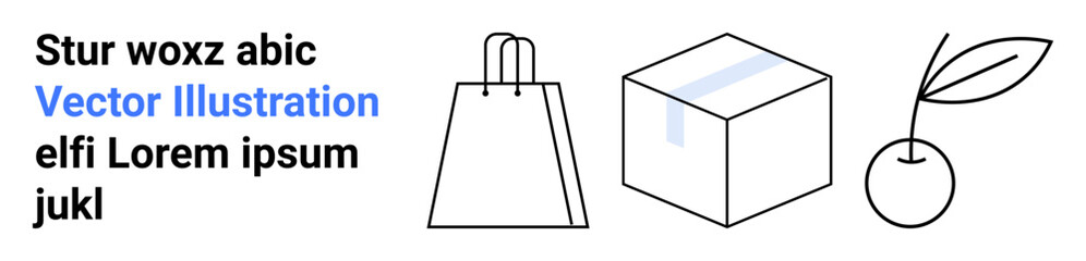 Cardboard box, shopping bag, and plant. Ideal for e-commerce, online shopping, delivery services, environmental awareness, retail marketing product packaging and sustainability themes. Landing page