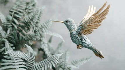 Obraz premium Elegant jewelry-inspired hummingbird with sparkling gold accents