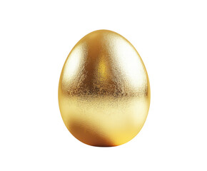 Easter egg wrapped in shiny golden foil on pure flat white background. PNG transparent.