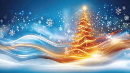 Sparkling Christmas tree of lights and white snowflakes