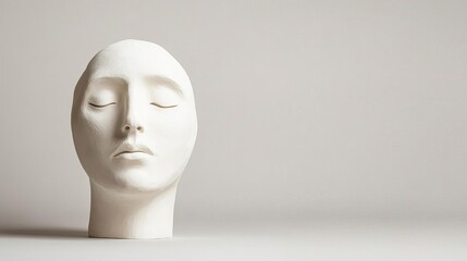 Abstract plaster face sculpture, surreal and thought-provoking