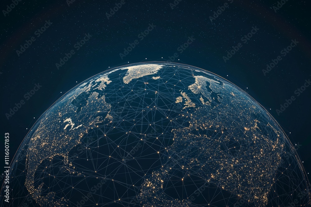 Poster digital transformation, cryptocurrency, blockchain, big data, internet of things, and global network