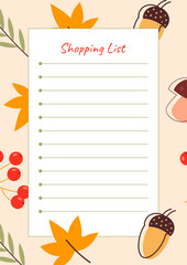Shopping list template with place for text