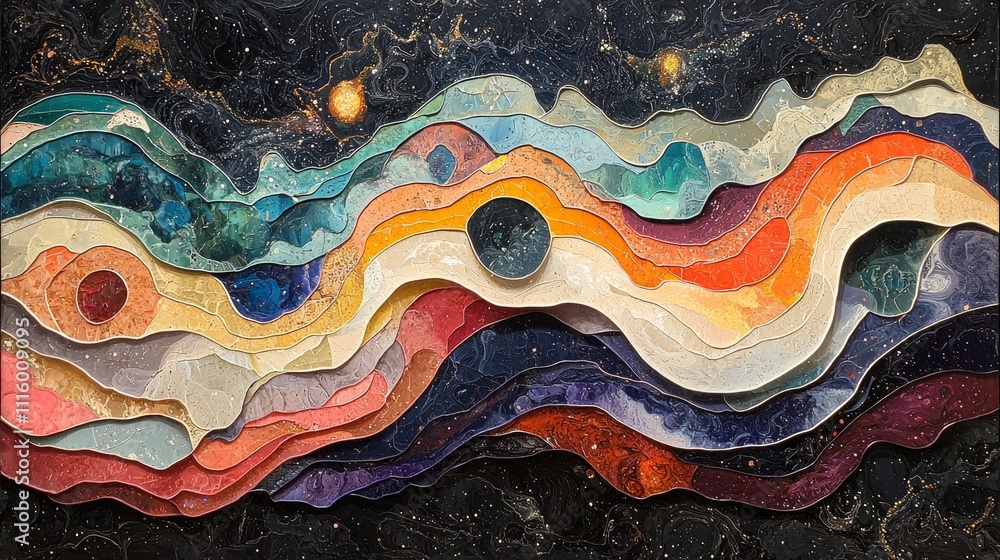 Poster central figure stands crowd cohesive patterns displaying textures and colors symbolize individuality