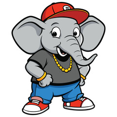 Obraz premium Hip-Hop Elephant Cartoon Vector Illustration