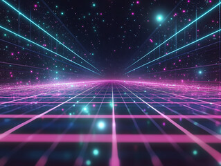 Obraz premium abstract light background, high-tech background with a neon grid and holographic elements. 