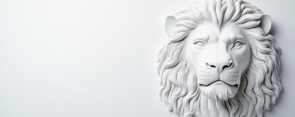 Fototapeta premium Classic plaster lion head relief, emphasizing strength and regality