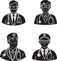 Simple black-and-white medical doctor icons