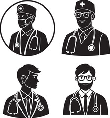 Simple black-and-white medical doctor icons