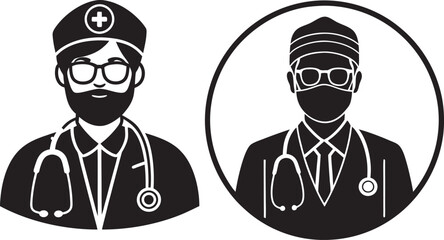Simple black-and-white medical doctor icons
