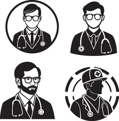 Simple black-and-white medical doctor icons