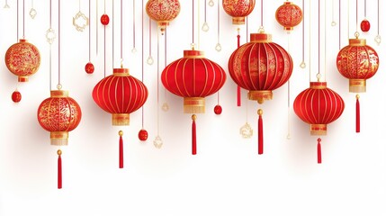 Decorative red and gold fireworks isolated on a white background for Chinese New Year themes