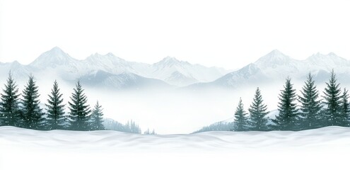 Obraz premium Snowy mountain landscape in the fog of winter