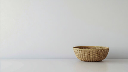 Fototapeta premium Wicker basket on a clean white background, simple and elegant