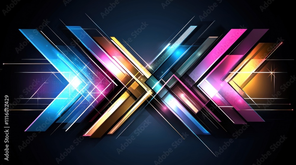 Poster abstract backgroound colorful x geometric design with vibrant arrows and glowing lines