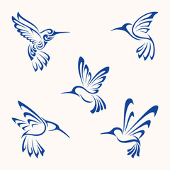 Hummingbird icon set. The lines are carved into a beautiful bird and use various colors.