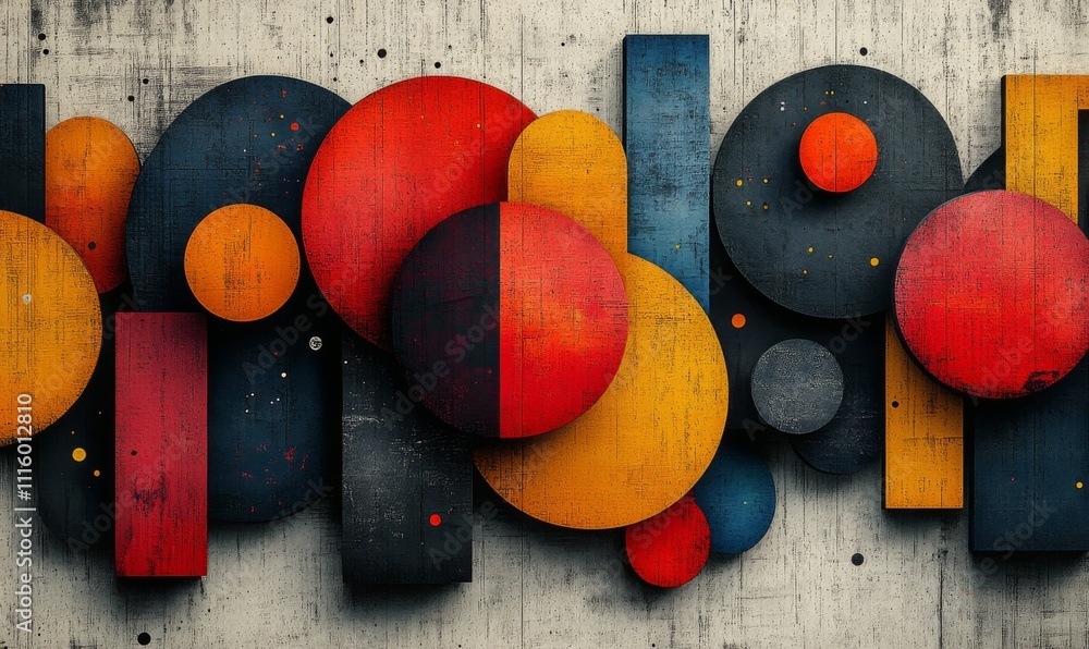Aufkleber isometric geometric fabric pattern with bold, overlapping shapes in vibrant colors, creating a moder
