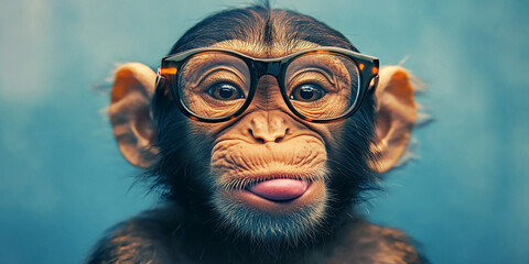 Fototapeta premium Monkey wearing glasses with a silly wink and pout
