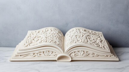 Obraz premium Plaster carving of an open book, symbolic and detailed