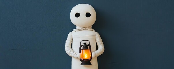 Naklejka premium Plaster figure holding a lantern, evoking mystery and a sense of guidance
