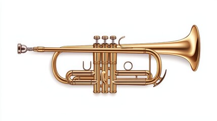 Obraz premium a brass trumpet sticker, retro music icon, bold outlines, 2D illustration, isolated on white background