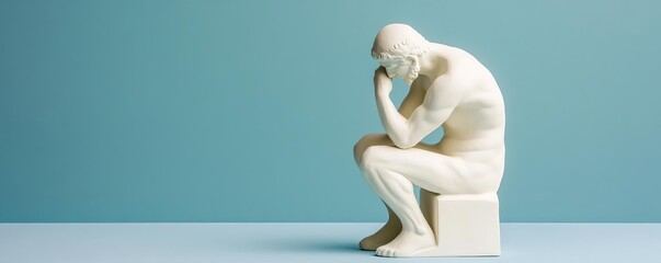 Plaster figurine of a seated thinker, a modern twist on classical themes