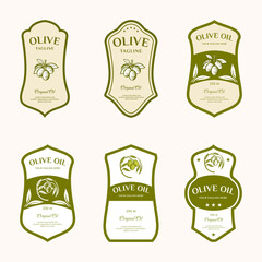 Olive oil label set. Olive fruit ornaments are the main point of the old label.