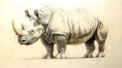 Fototapeta premium Lifelike rhinoceros animal wallpaper art showcasing detailed pencil sketches for modern walls