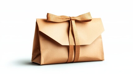 Obraz premium a classic brown paper lunch bag, neatly folded at the top, realistic texture, hyper-realistic style, isolated on white background