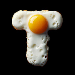 Fried egg alphabet, capital letter T isolated on black background