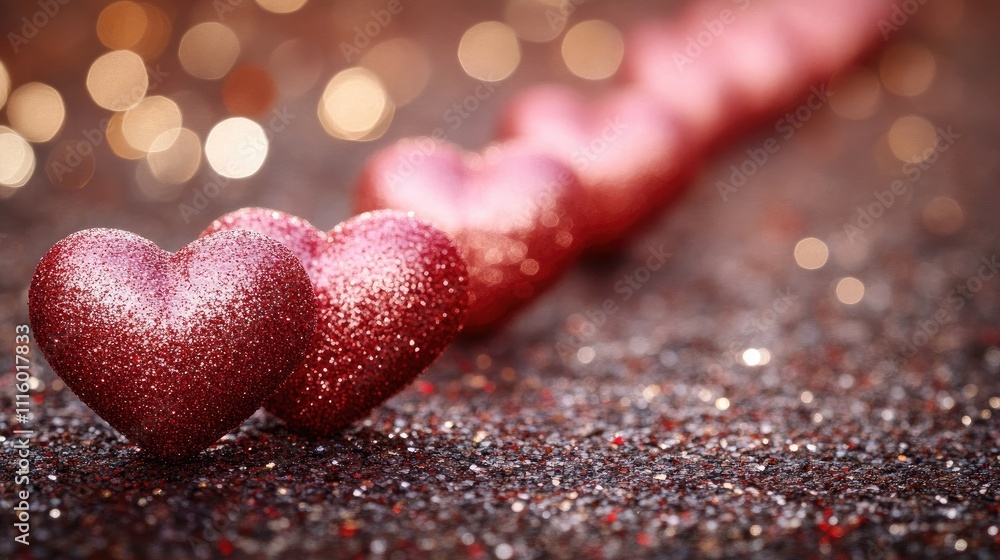 Poster romantic valentine's day background with soft pink and red heart shapes and a blurred bokeh effect i