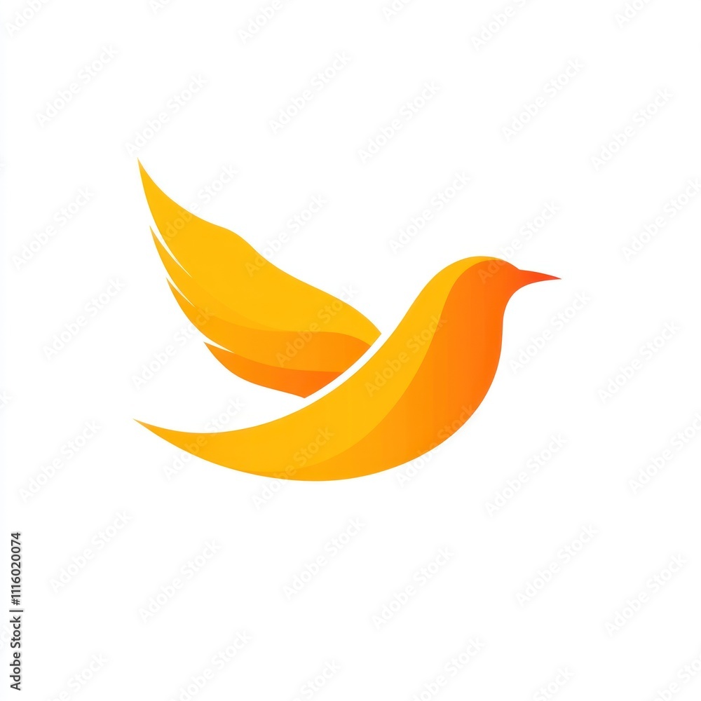 Poster here's a possible and keyword list for your image.. abstract orange bird in flight, simple logo desi