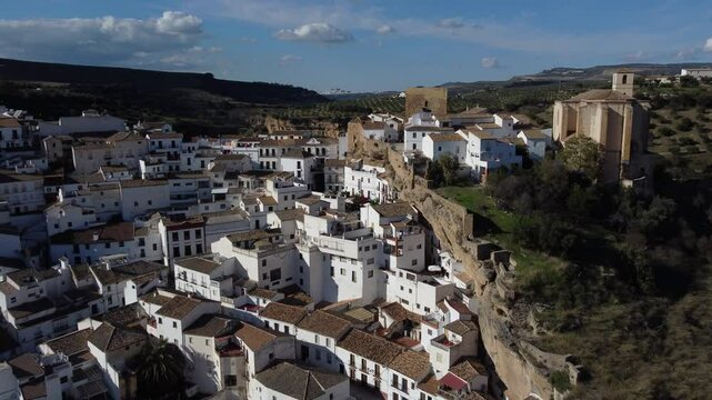 Beautiful video of amazing city Setenil de las bodegas in Spain, aerial 4k video