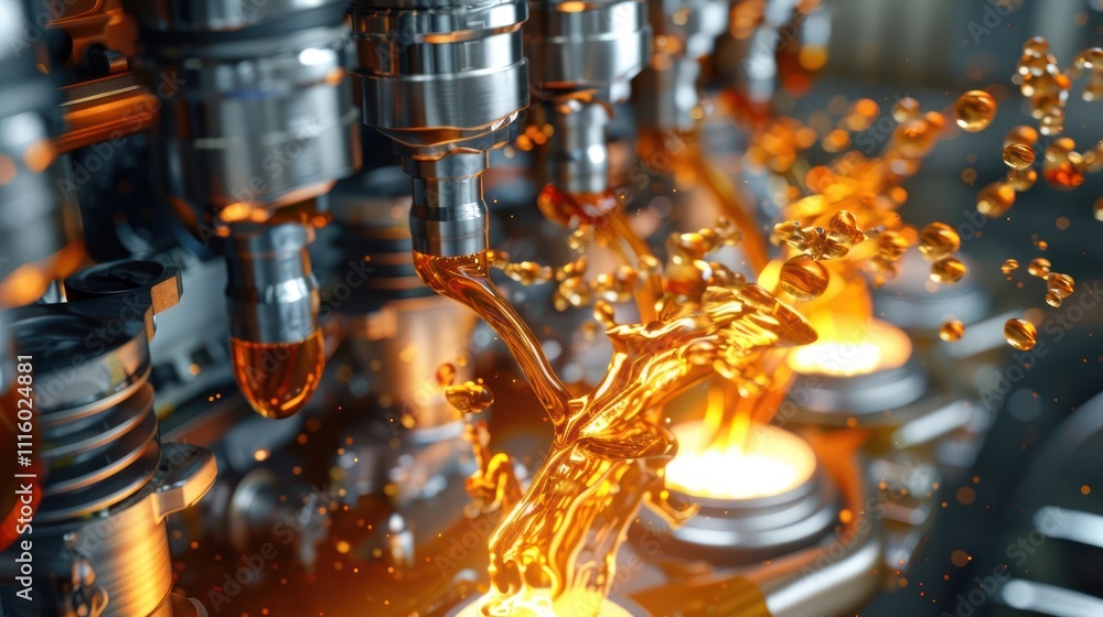 Poster close-up of engine components with fluid dynamics showcasing mechanical processes.