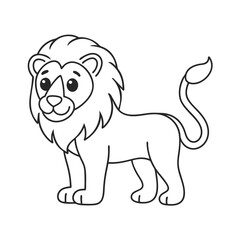 Cute Lion Line Art Vector Illustration for Coloring Page.