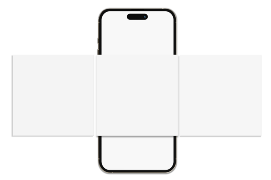 Smartphone mockup with social media post interface mockup. Social media mobile app page template design for user carousel post feed. Mobile app interface template on social network