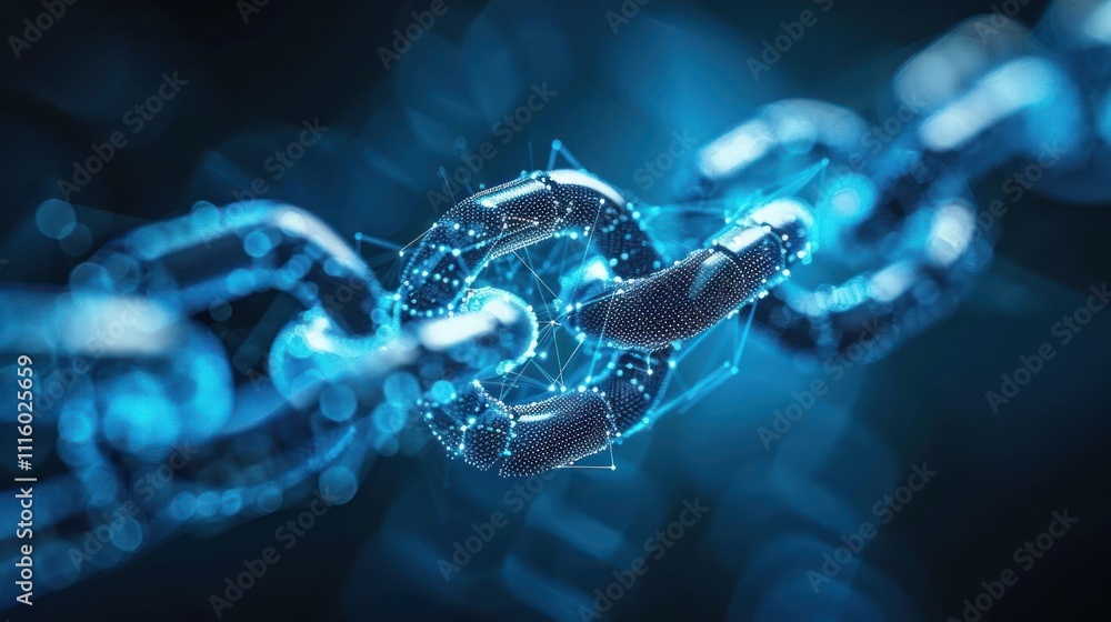 Poster a futuristic digital chain link symbolizing connectivity and blockchain technology.
