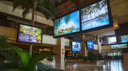 Tropical Paradise Screens in a Hotel Lobby