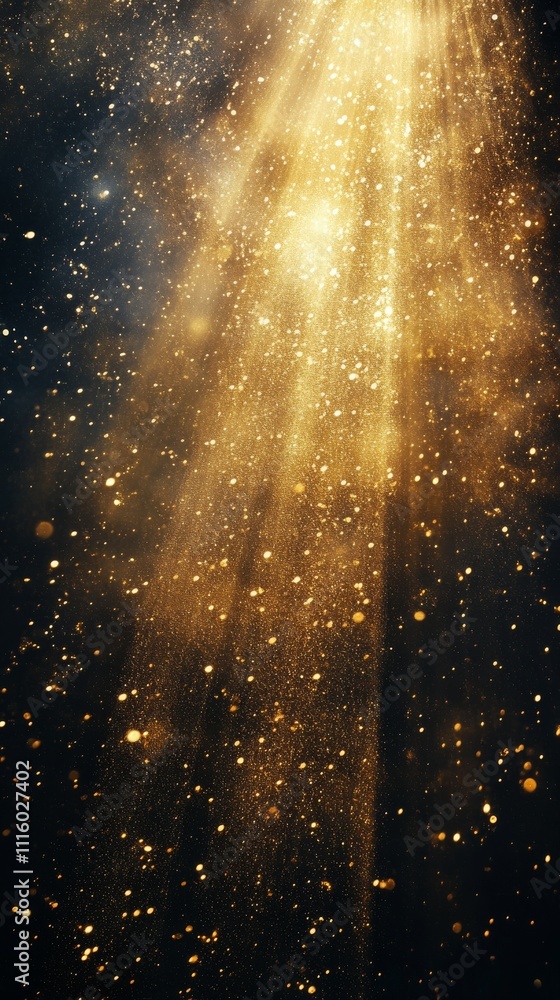 Poster golden particles shimmer under soft light creating a magical atmosphere in a dark setting